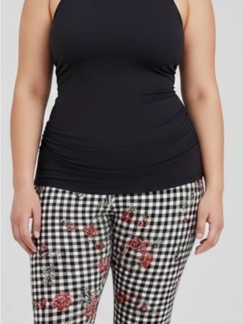 Torrid Black Gingham Floral Pedal Pusher Leggings